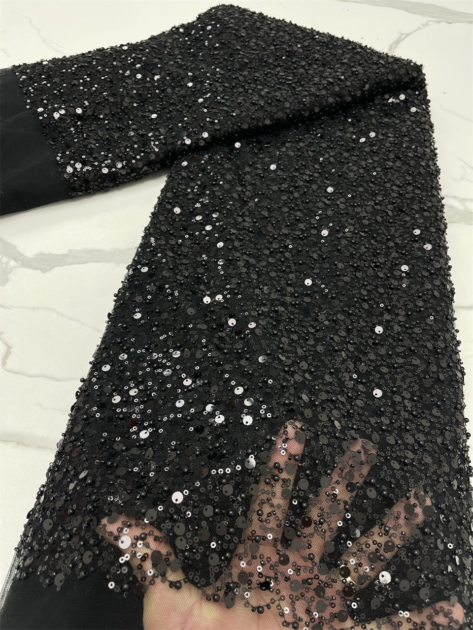 Black Sequins Swiss Lace