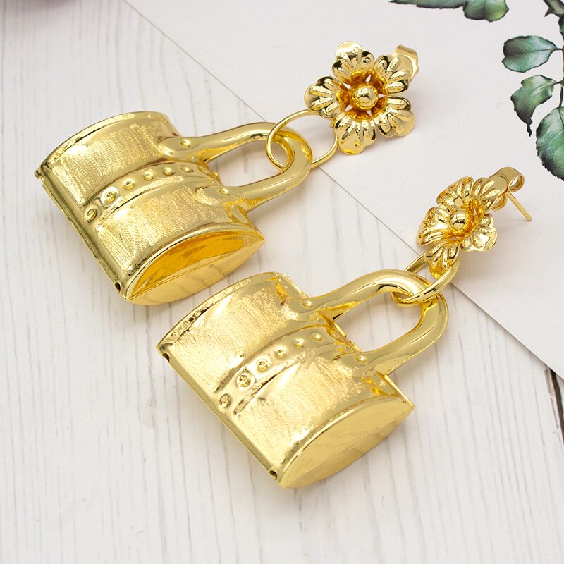 Dubai Gold Plated Jewelry Set Bag Pattern Drop Earrings Necklace Pendant Sets