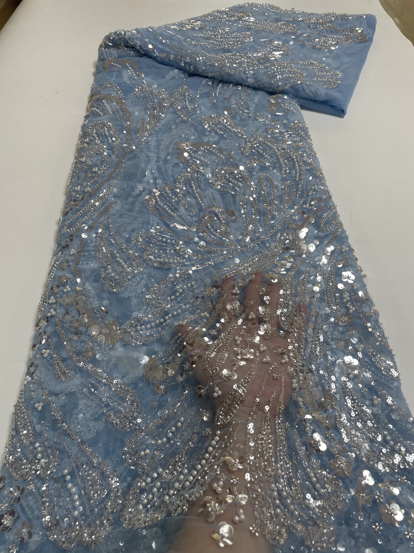 Luxury Beads Sequence African Lace Fabric 5 Yards 2022 High Quality French Tulle Sequins Nigerian Asoebi Wedding Fabrics Sewing