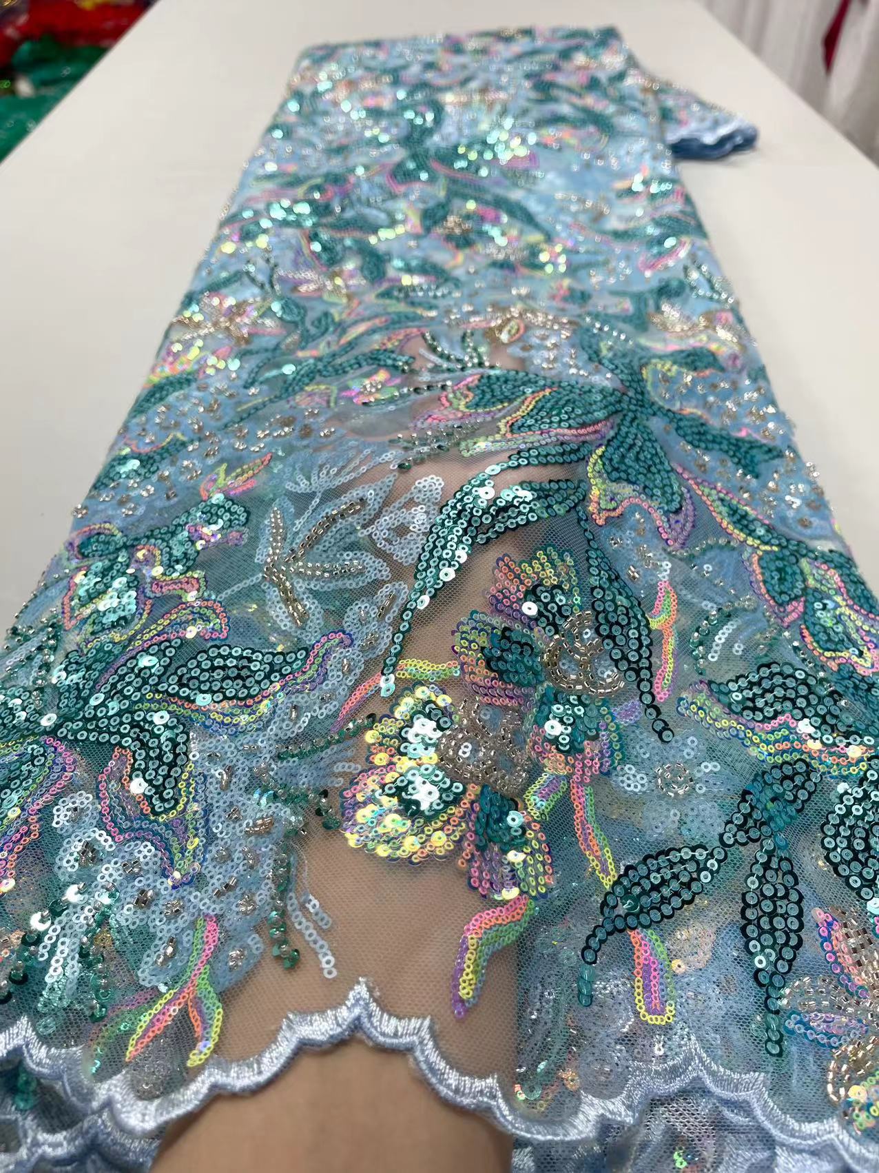 French Tulle Sequins Lace Fabric