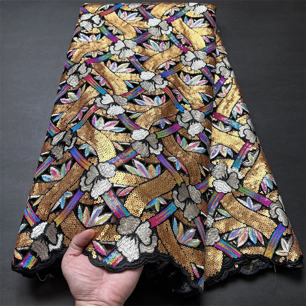 Luxury Handcut Sequence African Lace Fabric Nigerian Wedding Asoebi High Quality Sequins Organza Lace Material zp132