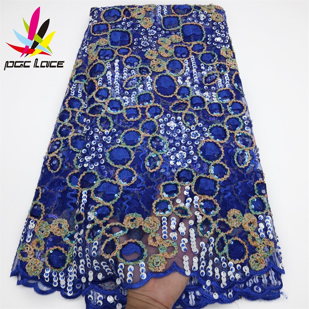 PGC Embroidery African Sequins Lace Fabric 5 Yards 2022 High Quality Nigerian Wedding Asoebi French Tulle Lace Material LY506-2