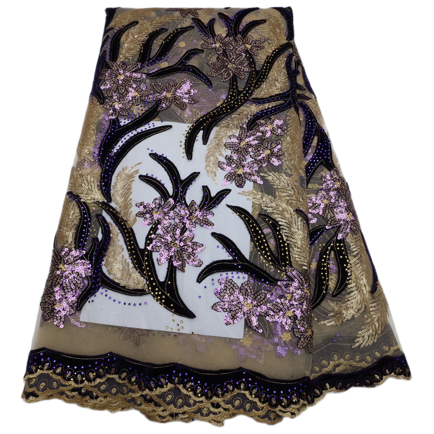 French Velvet Lace Fabric With Stones 5 Yards