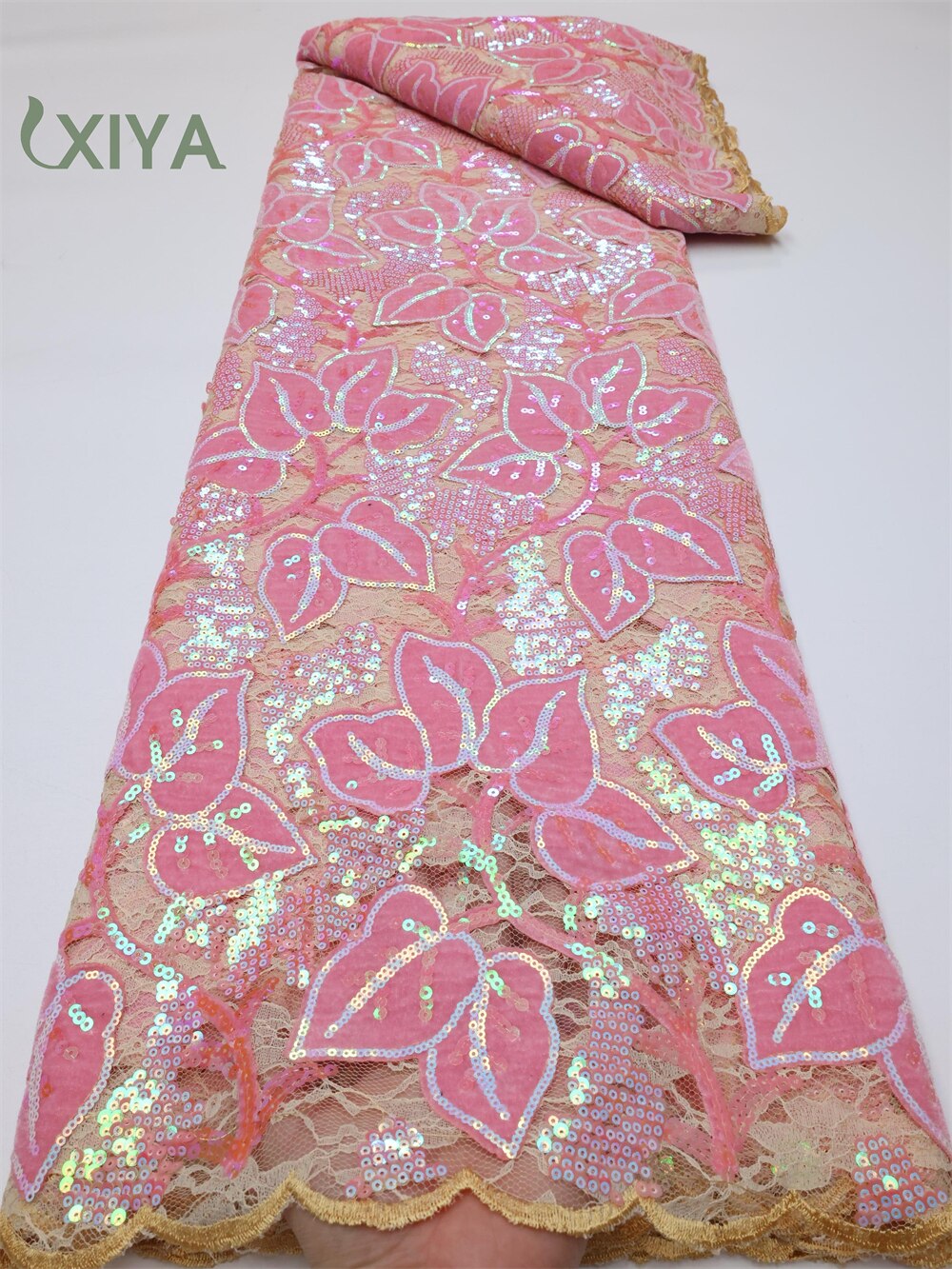 XIYA African Velvet Sequins Lace Fabric 5 Yards 2022 High Quality Soft French Tulle Nigerian Wedding Asoebi Women Dress LY749-4