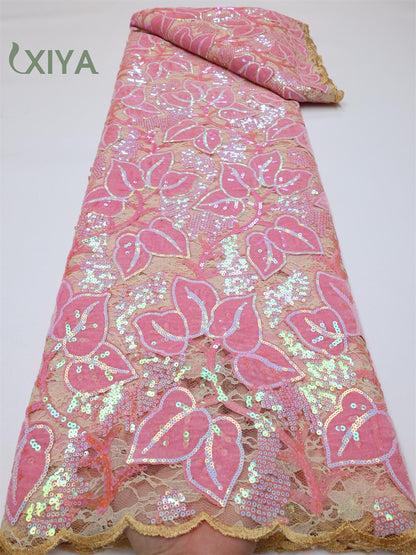 XIYA African Velvet Sequins Lace Fabric 5 Yards 2022 High Quality Soft French Tulle Nigerian Wedding Asoebi Women Dress LY749-4