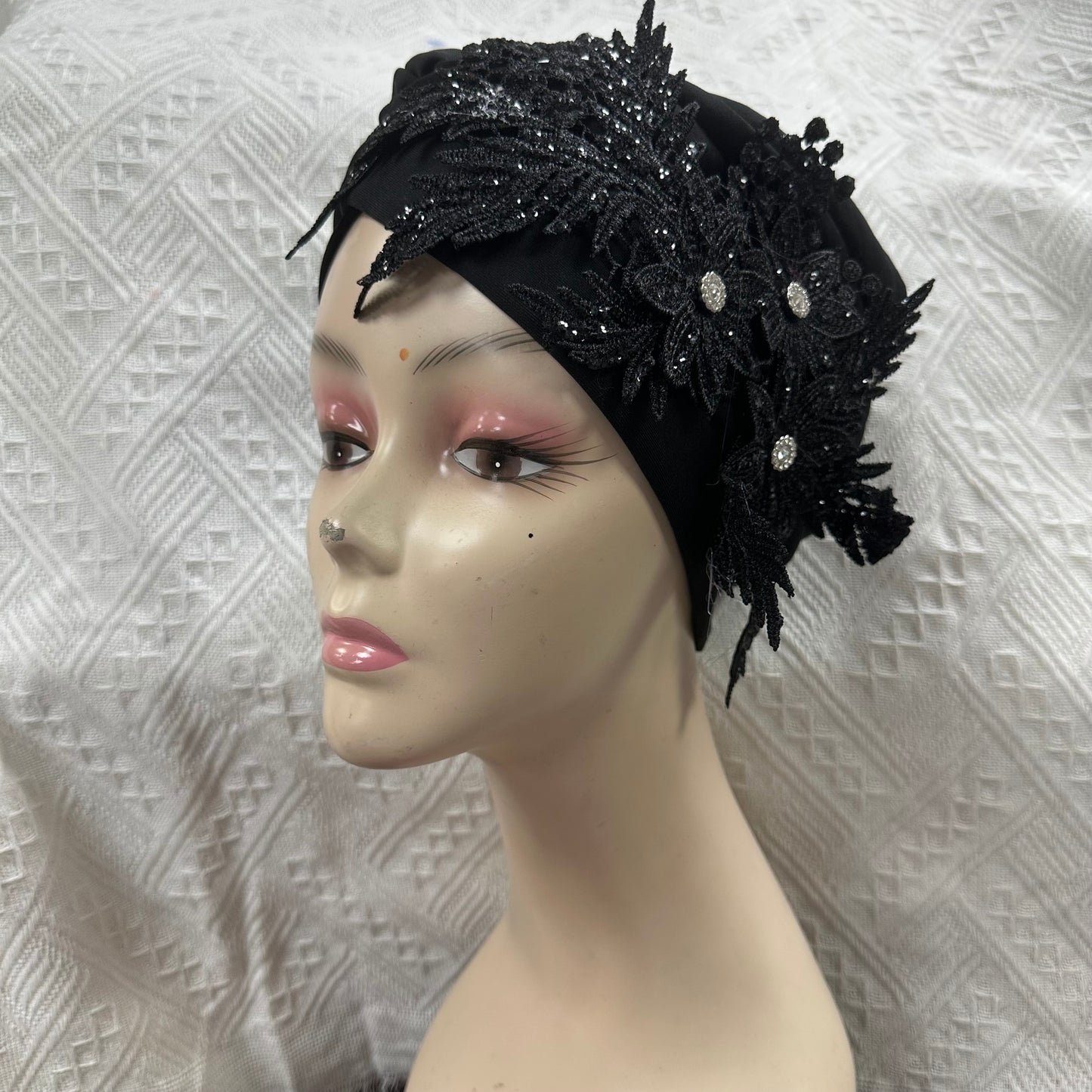 Double Bow Turban Cap With Sequins