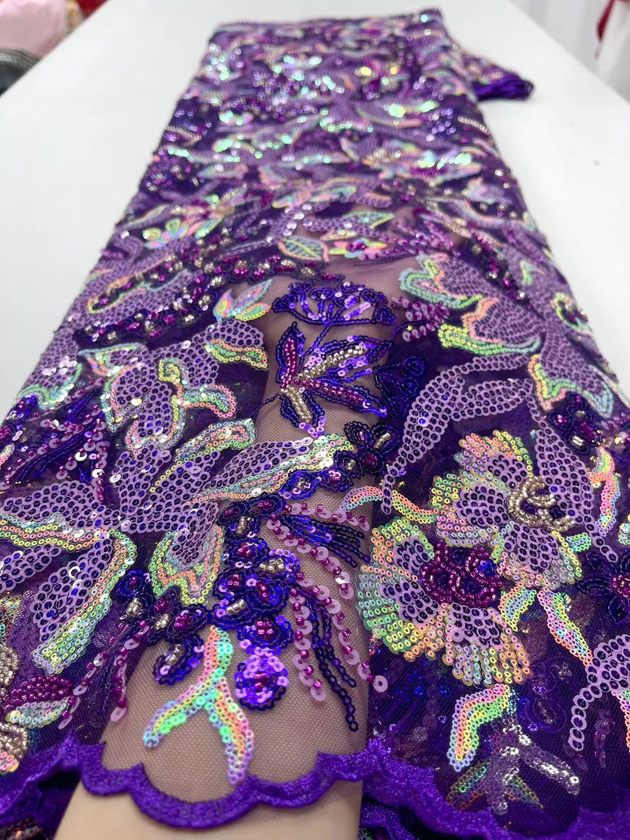 French Tulle Sequins Lace Fabric