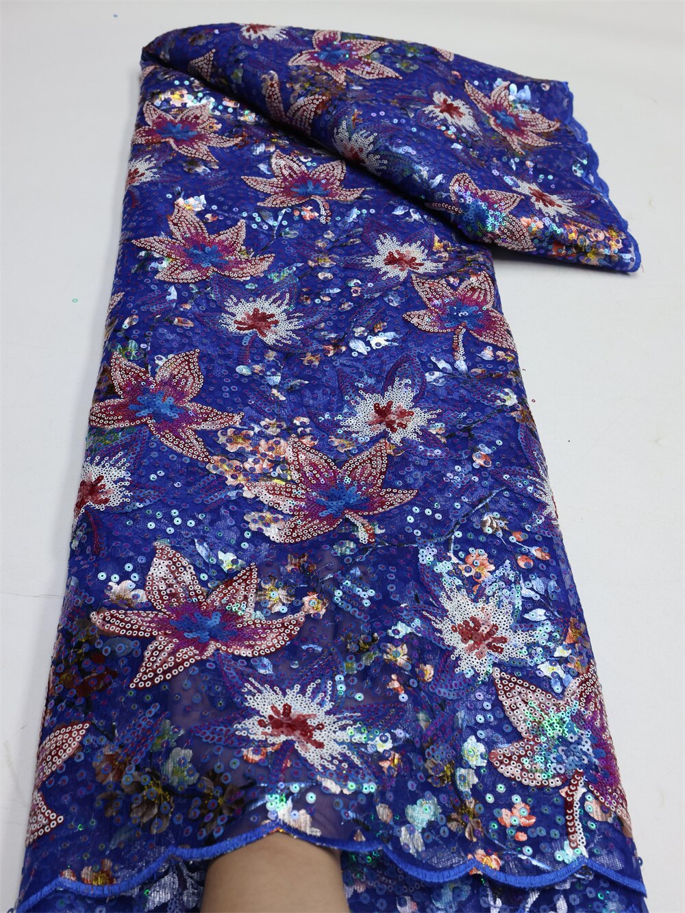 Latest Flocking African Lace Fabric With Sequins French Net Mesh Velvet Material Lace Fabric For Asoebi Evening Dress Sew LY1362