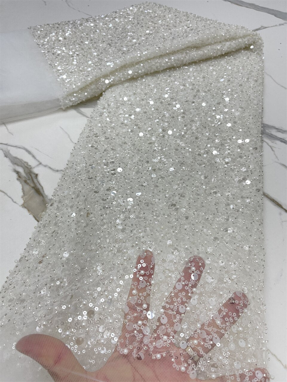 White Sequins Swiss Lace