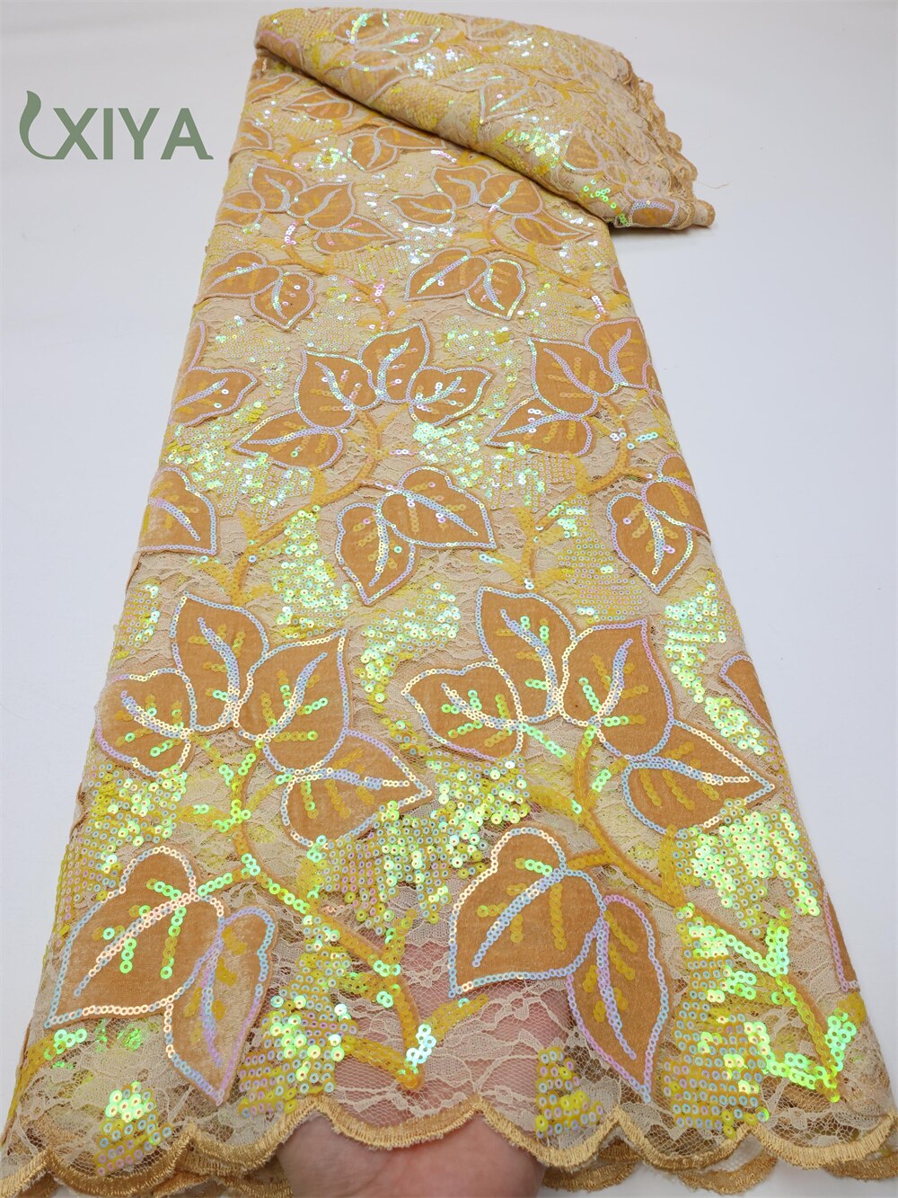 XIYA African Velvet Sequins Lace Fabric 5 Yards 2022 High Quality Soft French Tulle Nigerian Wedding Asoebi Women Dress LY749-4