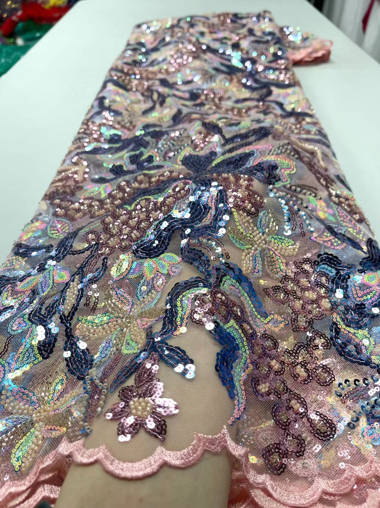 French Tulle Sequins Lace Fabric