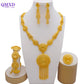 Trendy Nigerian Dubai Gold Color Jewelry Set For Women Tassel Long Chain Bridal Long Necklace Bracelet Earring Ring Wedding Sets