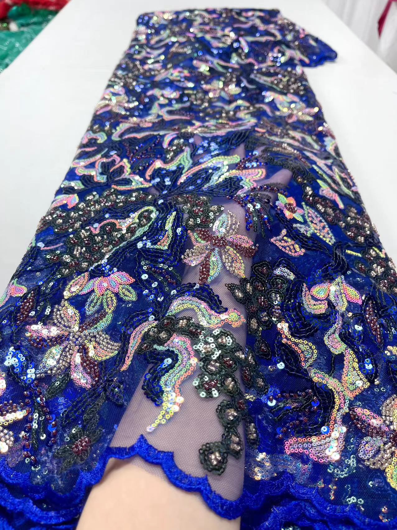 French Tulle Sequins Lace Fabric