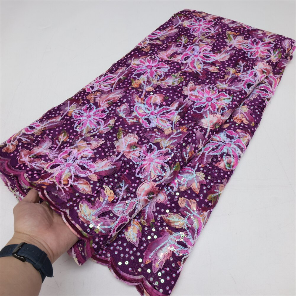 Luxury Flocking Velvet French Net Lace Fabric 5 Yards High Quality Sequins Embroidery Nigerian Lace Material Asoebi Dress LY1467