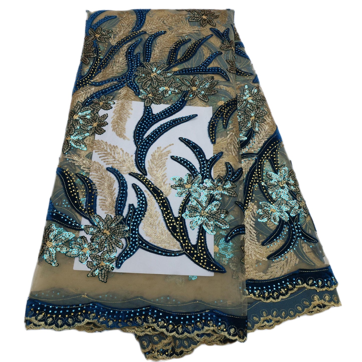 French Velvet Lace Fabric With Stones 5 Yards