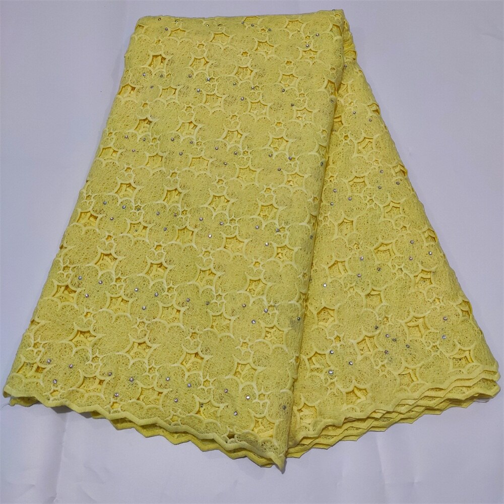 Stones African Lace Fabric 5 Yards Yellow High Quality French Tulle Net Lace Material Nigerian Women Asoebi Wedding Fabrics