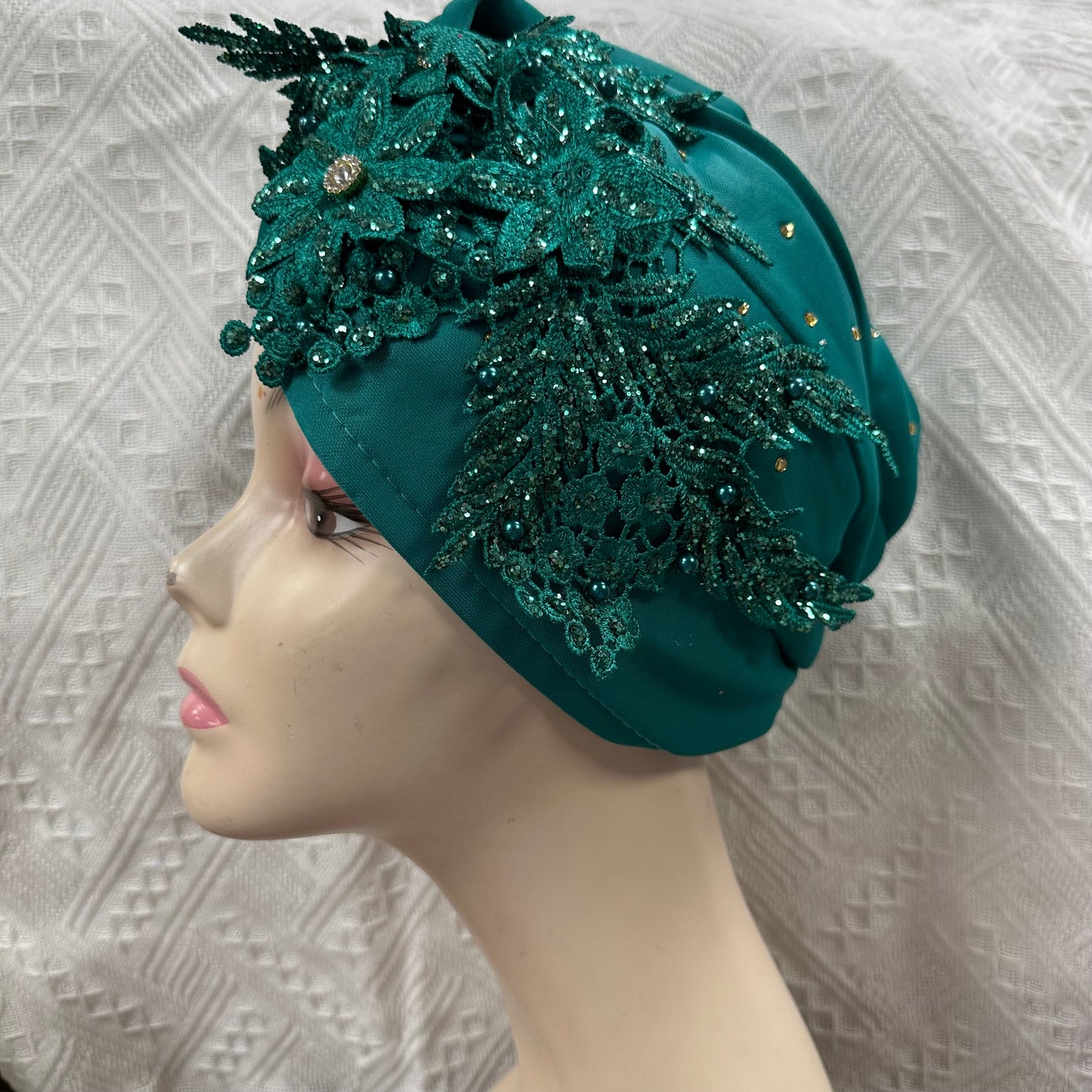 Double Bow Turban Cap With Sequins