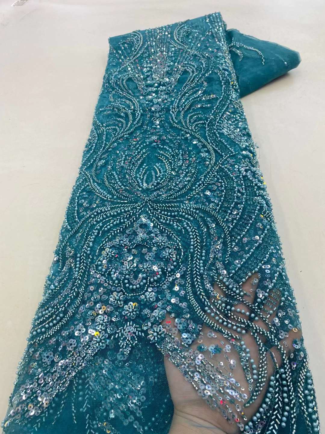 Luxury Beads Sequence African Lace Fabric 5 Yards 2023 High Quality French Tulle Sequins Nigerian Asoebi Wedding Fabrics Sewing