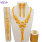 Trendy Nigerian Dubai Gold Color Jewelry Set For Women Tassel Long Chain Bridal Long Necklace Bracelet Earring Ring Wedding Sets