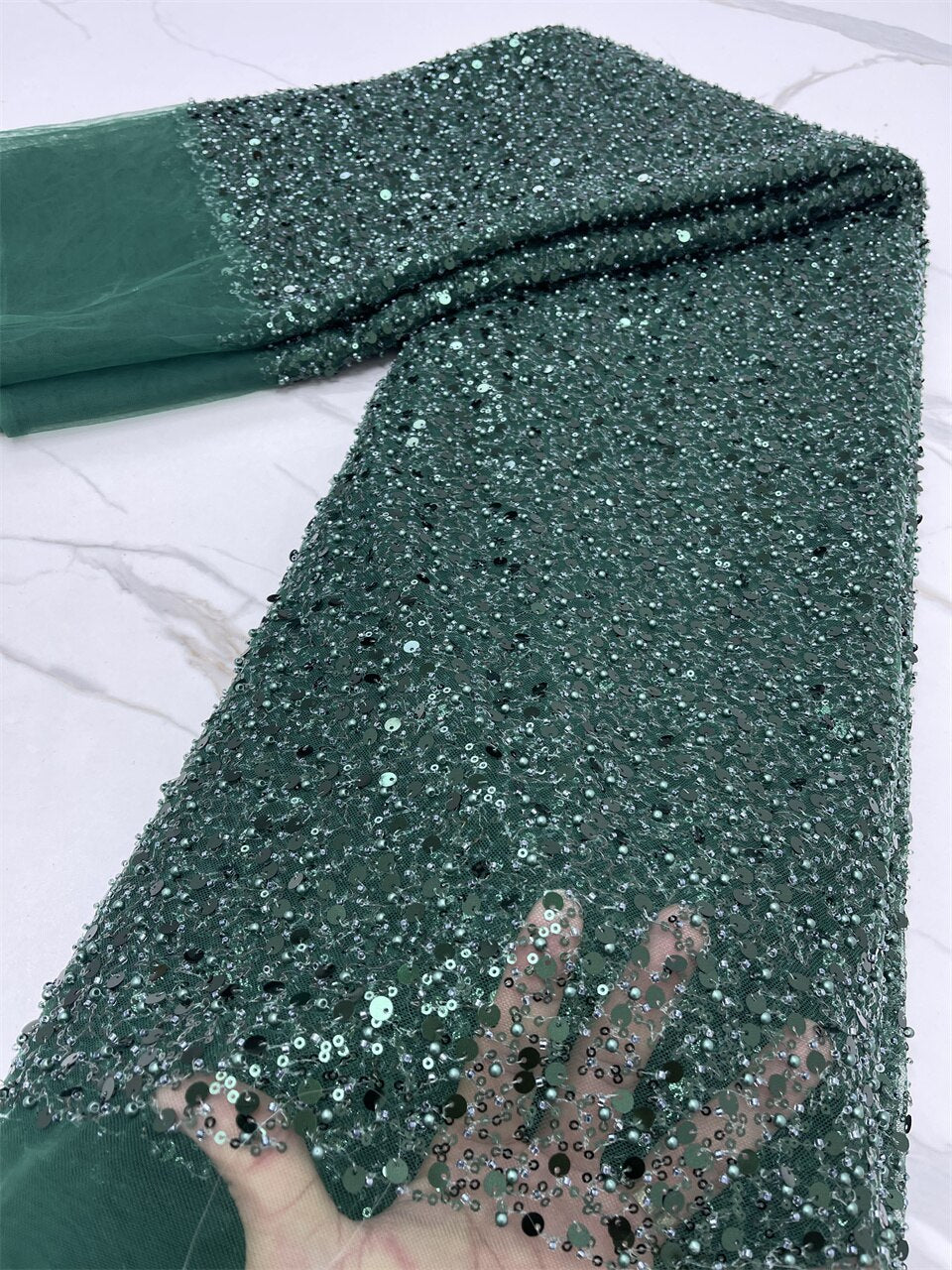Dark Green Sequins Swiss Lace
