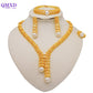 Trendy Nigerian Dubai Gold Color Jewelry Set For Women Tassel Long Chain Bridal Long Necklace Bracelet Earring Ring Wedding Sets