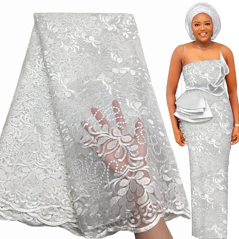 Soft Lace 5 Yards French Tulle Rhinestone Embroidery