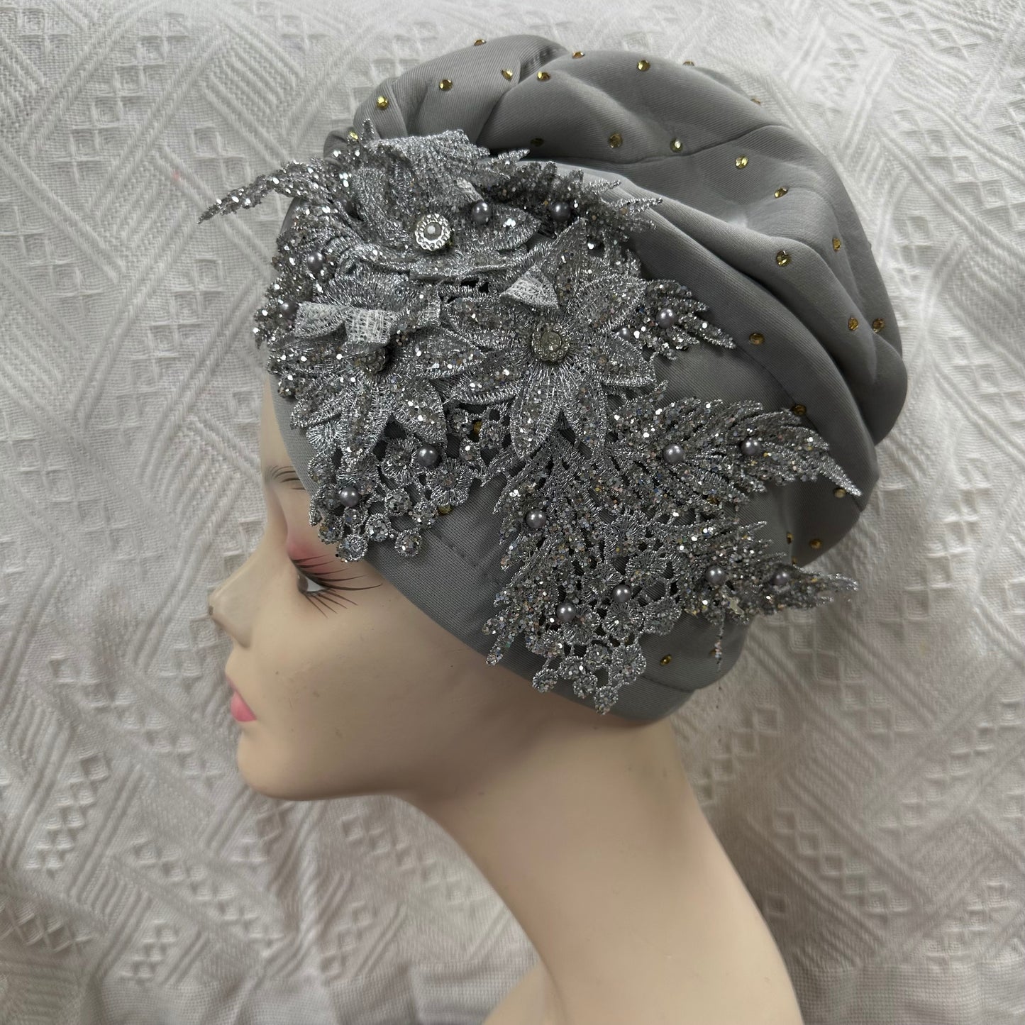 Double Bow Turban Cap With Sequins