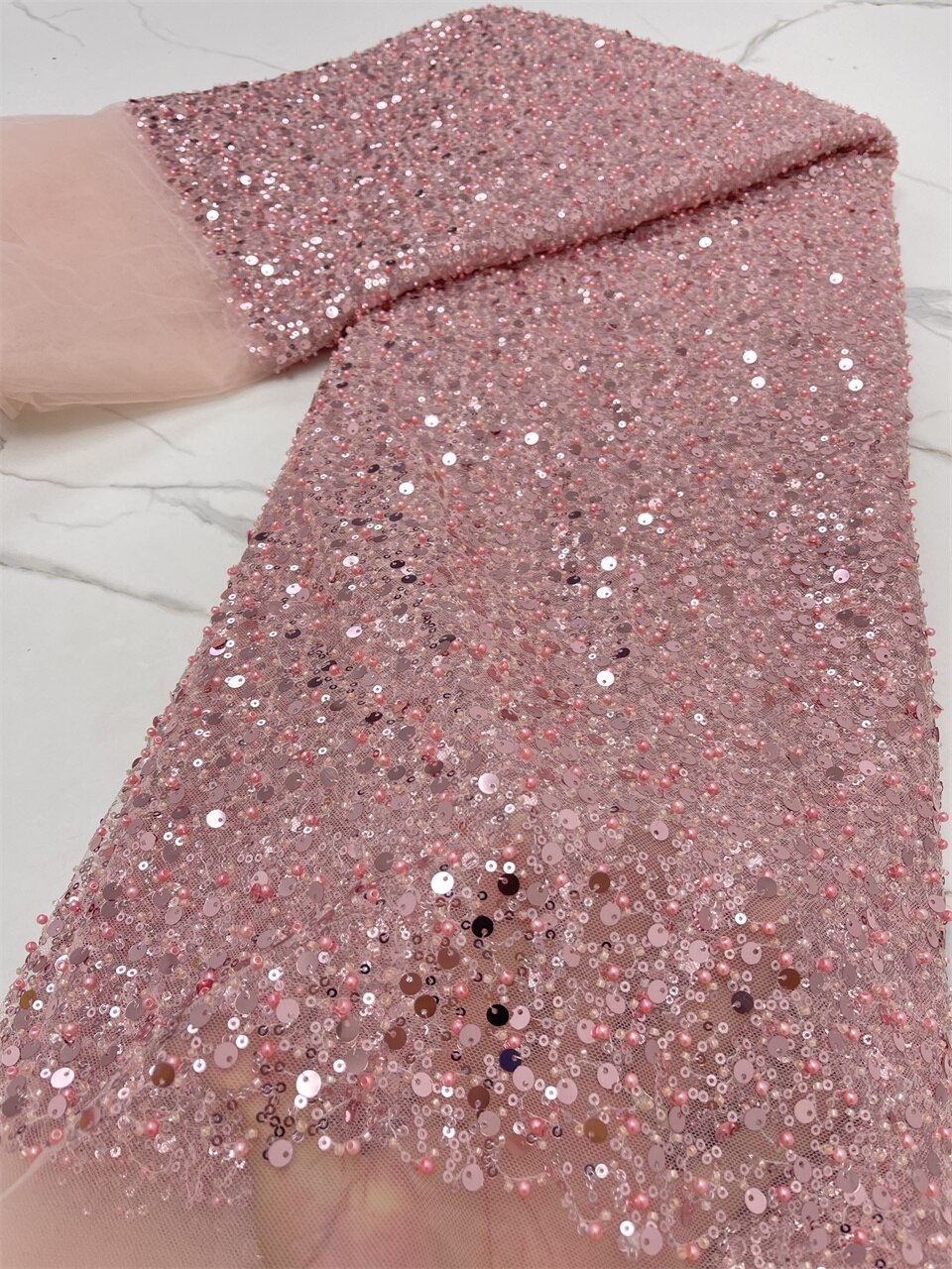 Baby Pink Sequins Swiss Lace