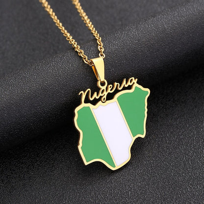 Gold Plated Stainless Steel Nigerian Map Pendant Necklace Unisex