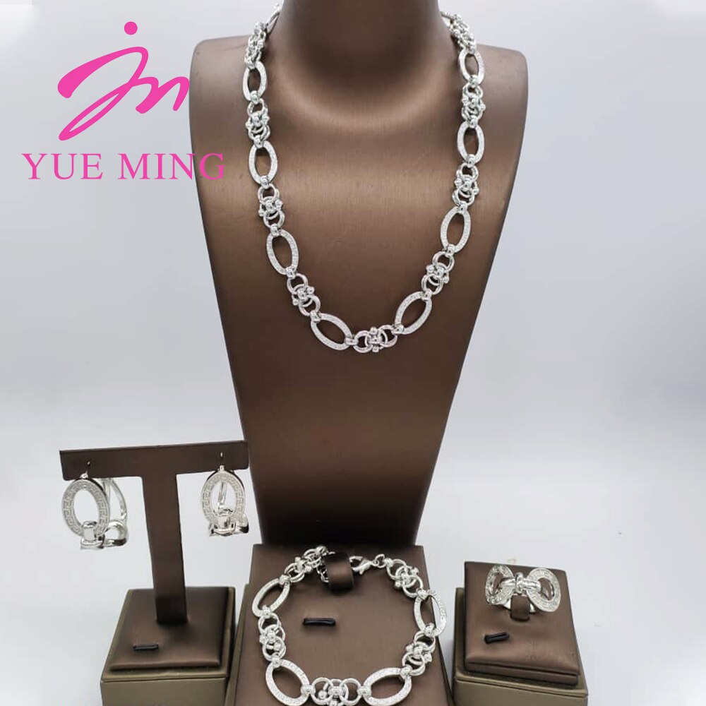 Nigerian Wedding Jewelry Set Gold Plated Copper Chain Dubai African Necklace Bracelet Rings Fashion Bridal Earrings For Women