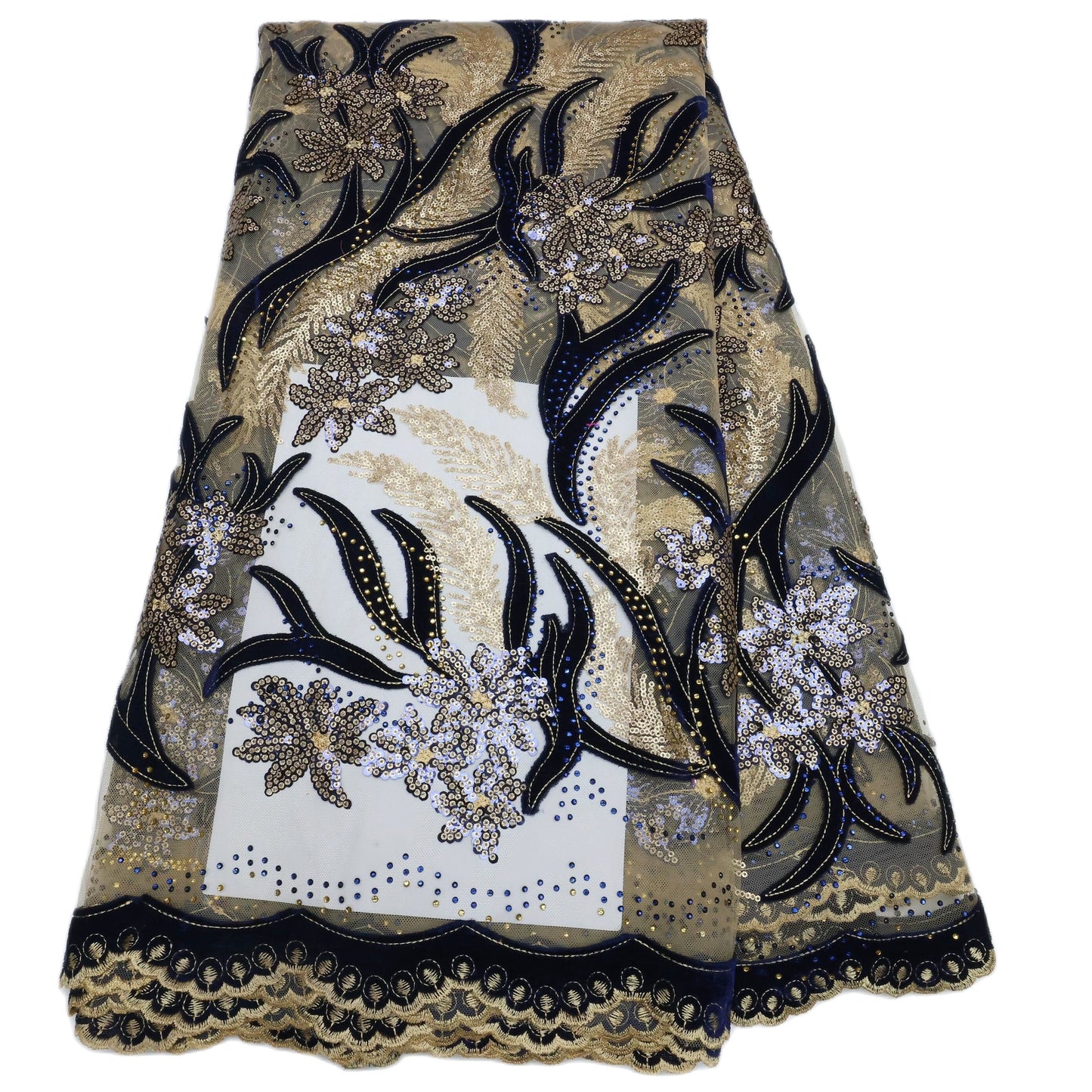 French Velvet Lace Fabric With Stones 5 Yards