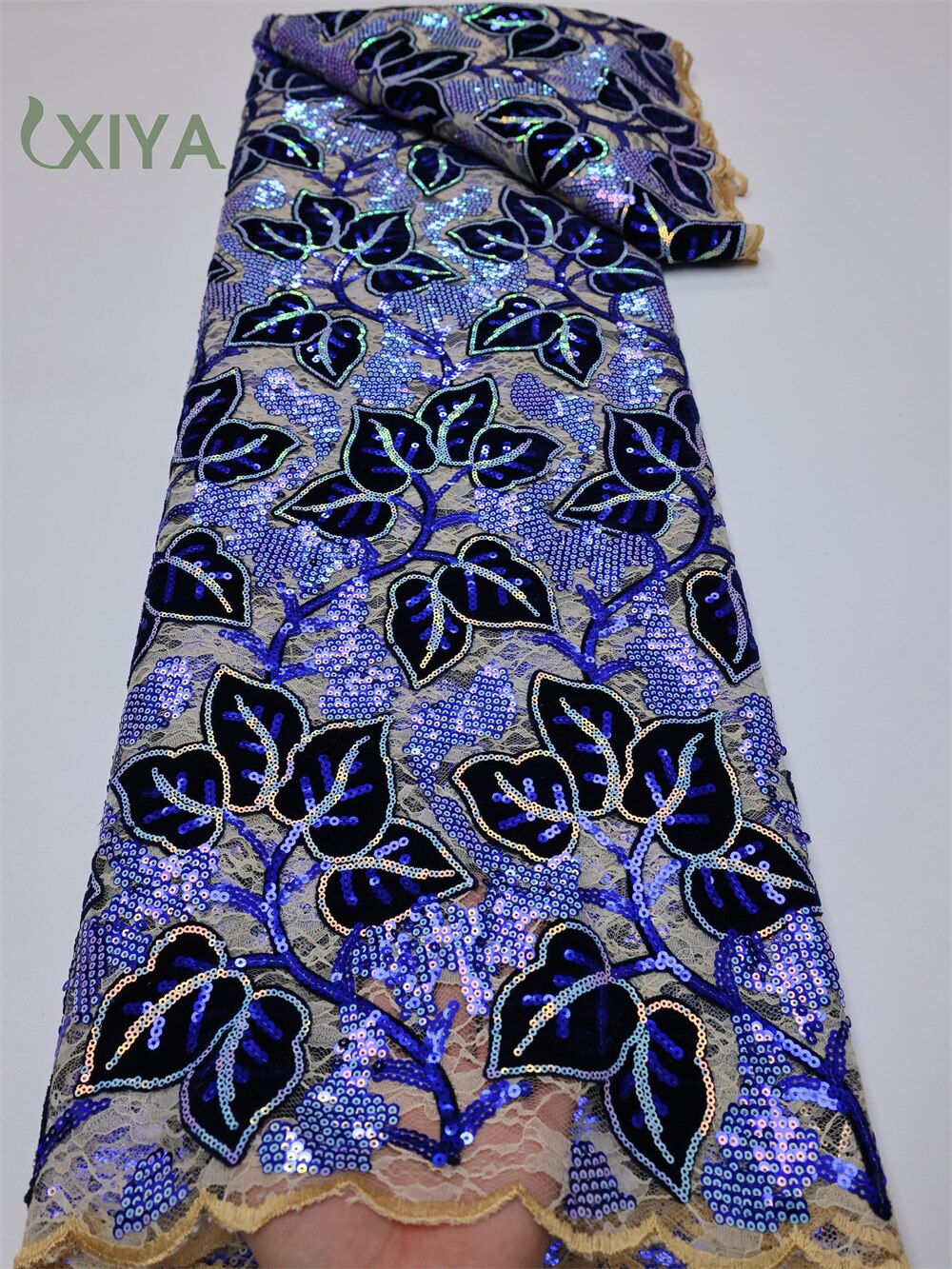 XIYA African Velvet Sequins Lace Fabric 5 Yards 2022 High Quality Soft French Tulle Nigerian Wedding Asoebi Women Dress LY749-4