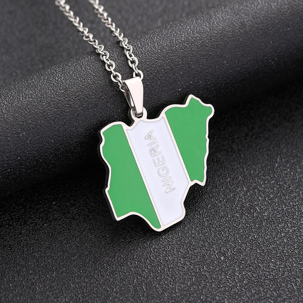 Gold Plated Stainless Steel Nigerian Map Pendant Necklace Unisex