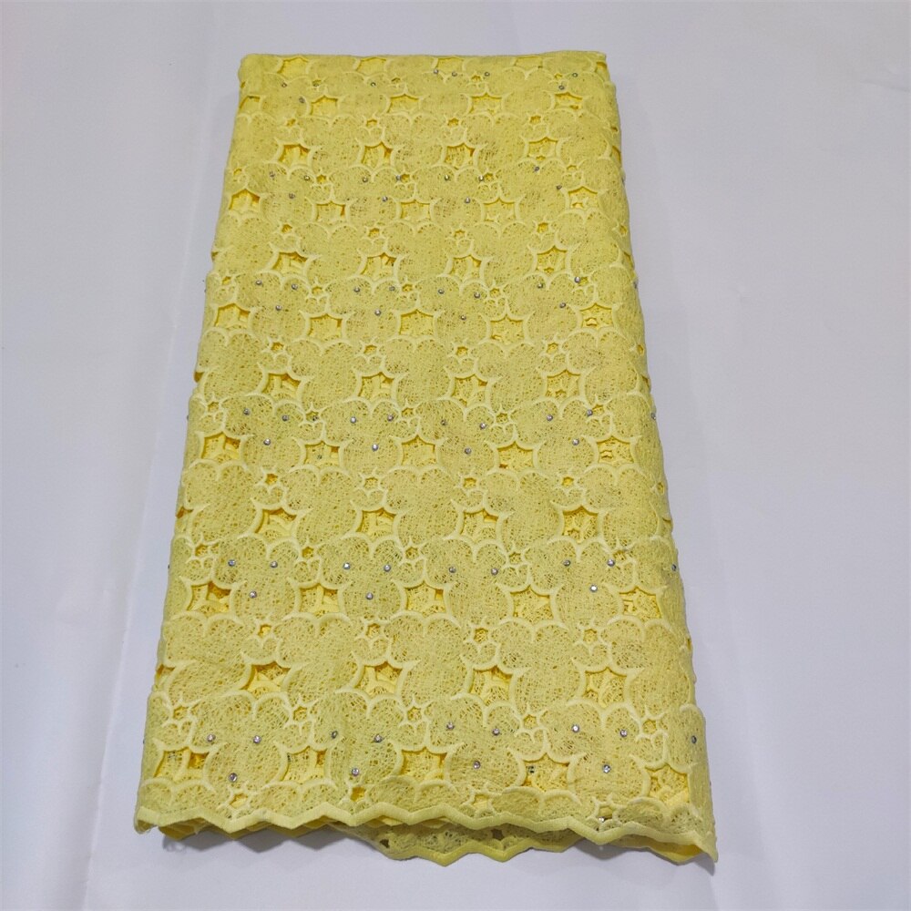Stones African Lace Fabric 5 Yards Yellow High Quality French Tulle Net Lace Material Nigerian Women Asoebi Wedding Fabrics
