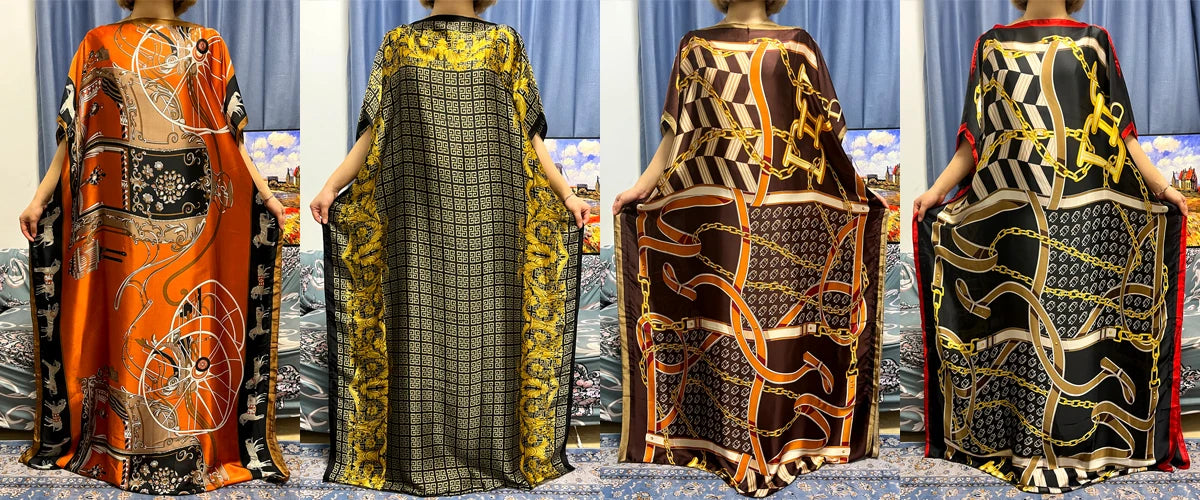 Tropical luxury kaftan dress for women, elegant resort wear with vibrant prints and flowy fabric
