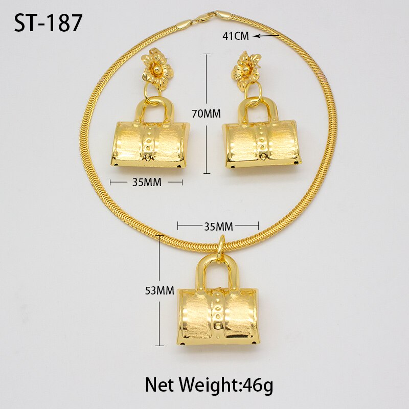 Dubai Gold Plated Jewelry Set Bag Pattern Drop Earrings Necklace Pendant Sets