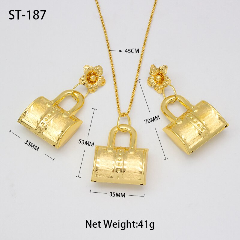 Dubai Gold Plated Jewelry Set Bag Pattern Drop Earrings Necklace Pendant Sets