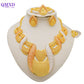 Trendy Nigerian Dubai Gold Color Jewelry Set For Women Tassel Long Chain Bridal Long Necklace Bracelet Earring Ring Wedding Sets