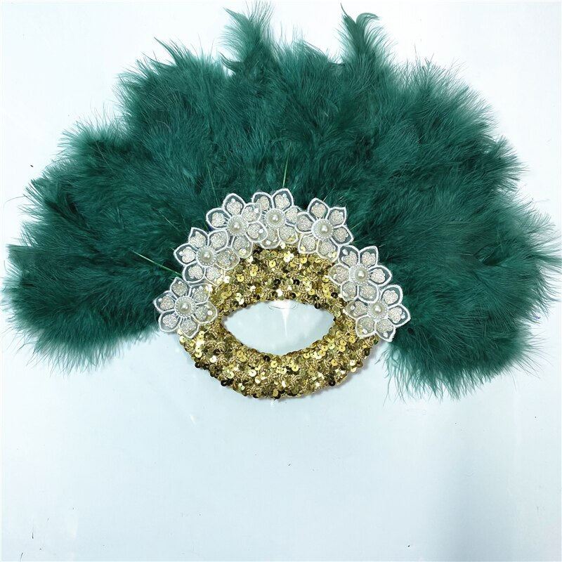 Turkey Feather Fan With Sequins