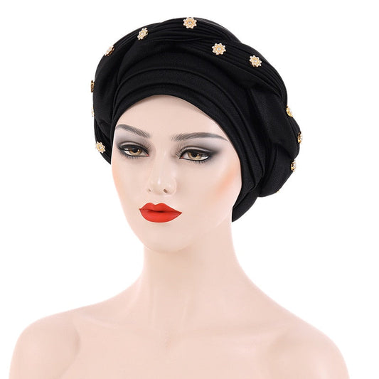 Auto Twisted Turban With Flower Jewels