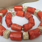 Dudo Choker Nigeria Wedding Jewelry Sets For Women 18-23MM Big Coral African Bridal Bead with Gold Plated Divider 3 Pieces