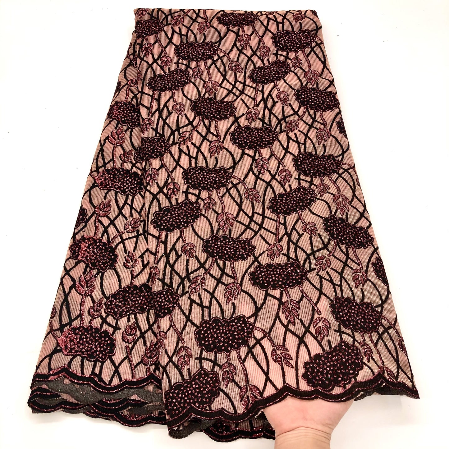 Latest Design Flocking Velvet French Net Lace Fabric High Quality Sequins Embroidery Nigerian Lace Material Asoebi For Wedding