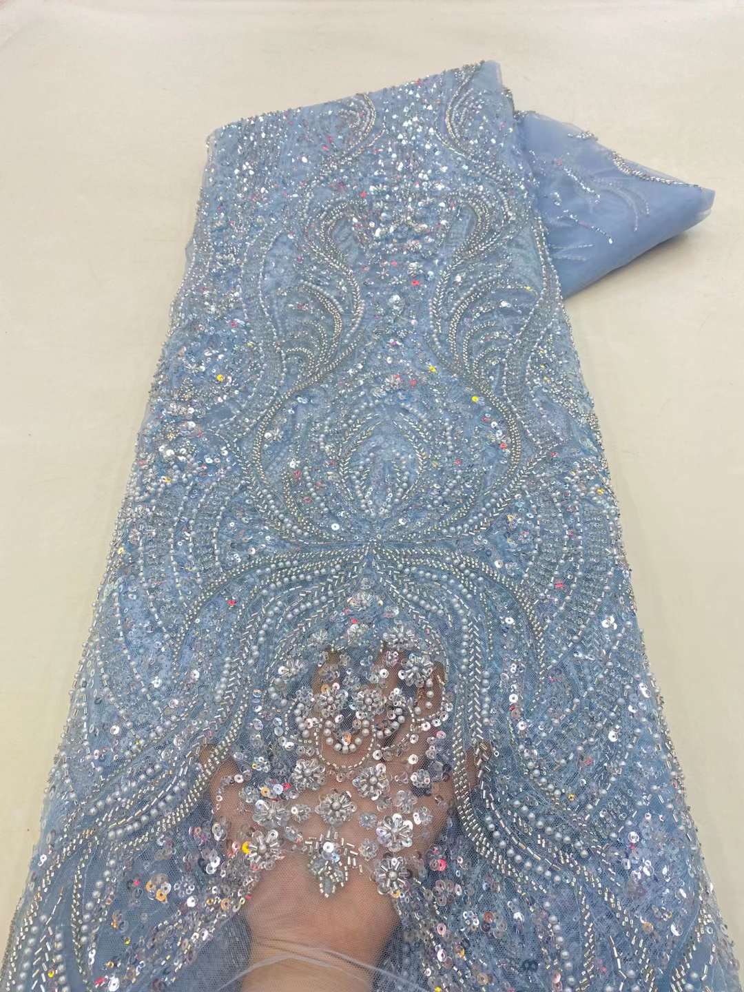 Luxury Beads Sequence African Lace Fabric 5 Yards 2023 High Quality French Tulle Sequins Nigerian Asoebi Wedding Fabrics Sewing