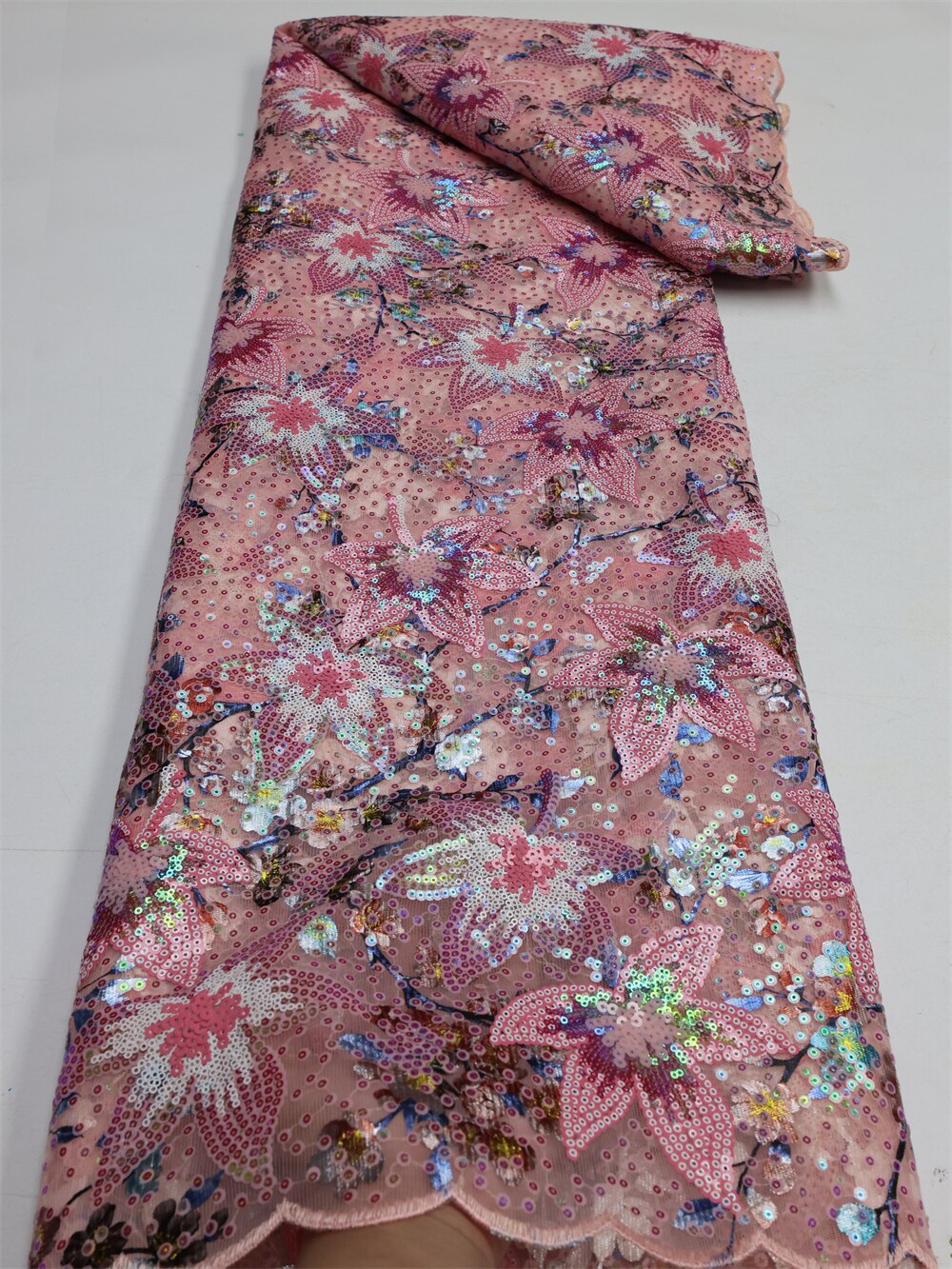 Latest Flocking African Lace Fabric With Sequins French Net Mesh Velvet Material Lace Fabric For Asoebi Evening Dress Sew LY1362