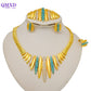 Trendy Nigerian Dubai Gold Color Jewelry Set For Women Tassel Long Chain Bridal Long Necklace Bracelet Earring Ring Wedding Sets