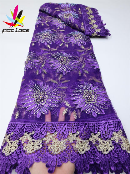 Beaded Flower Print French Lace 5 Yards