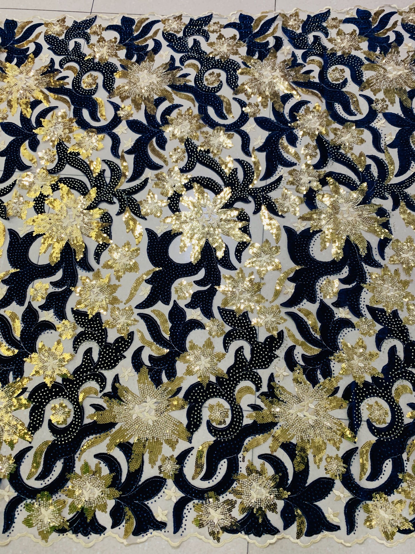French Velvet Lace Fabric With Stones 5 Yards