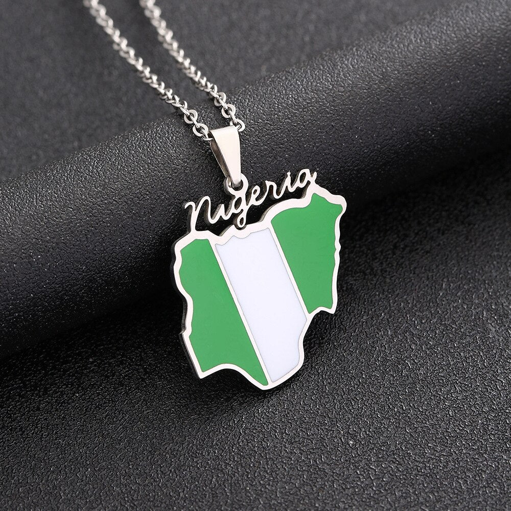 Gold Plated Stainless Steel Nigerian Map Pendant Necklace Unisex