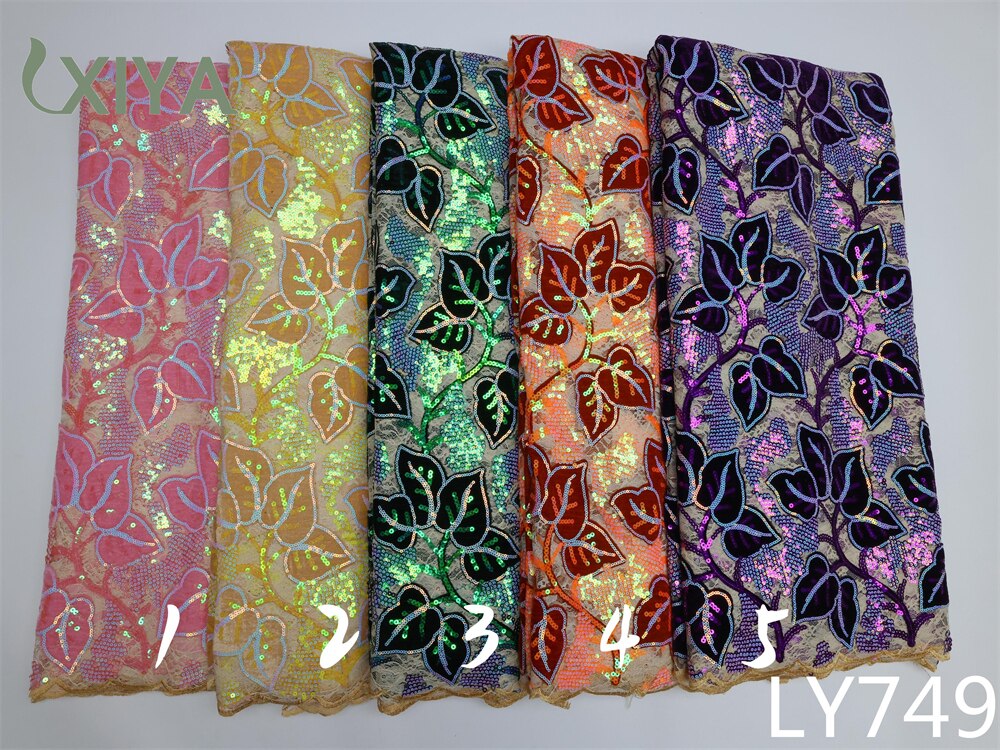 XIYA African Velvet Sequins Lace Fabric 5 Yards 2022 High Quality Soft French Tulle Nigerian Wedding Asoebi Women Dress LY749-4
