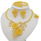 Trendy Nigerian Dubai Gold Color Jewelry Set For Women Tassel Long Chain Bridal Long Necklace Bracelet Earring Ring Wedding Sets